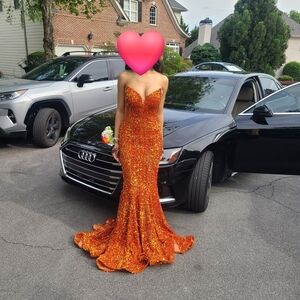 Sparkling Orange Sequin Mermaid Gown
